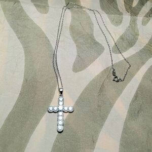 Vanna K 925 Silver CZ Cross Pendant Necklace